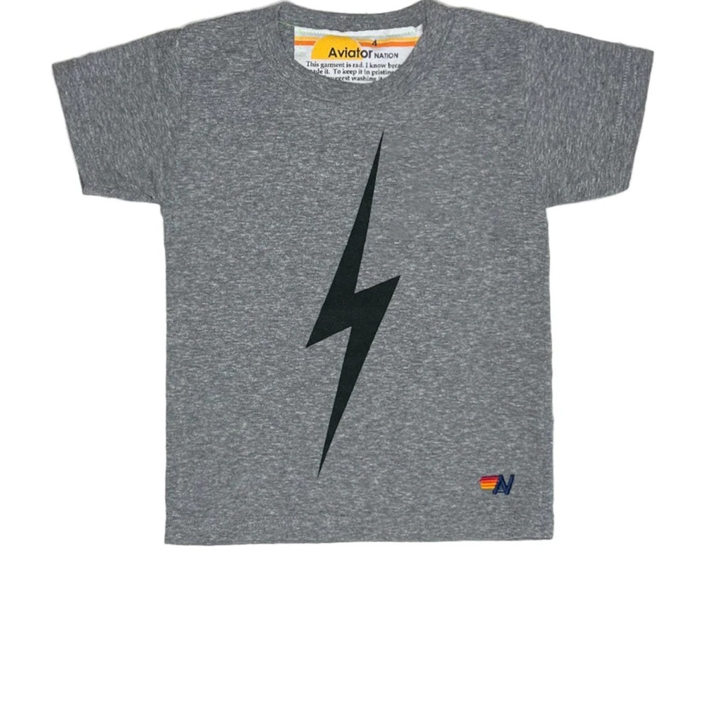Aviator Nation Kids Charcoal Lightning Tee Boys Size 8.  Gently worn.